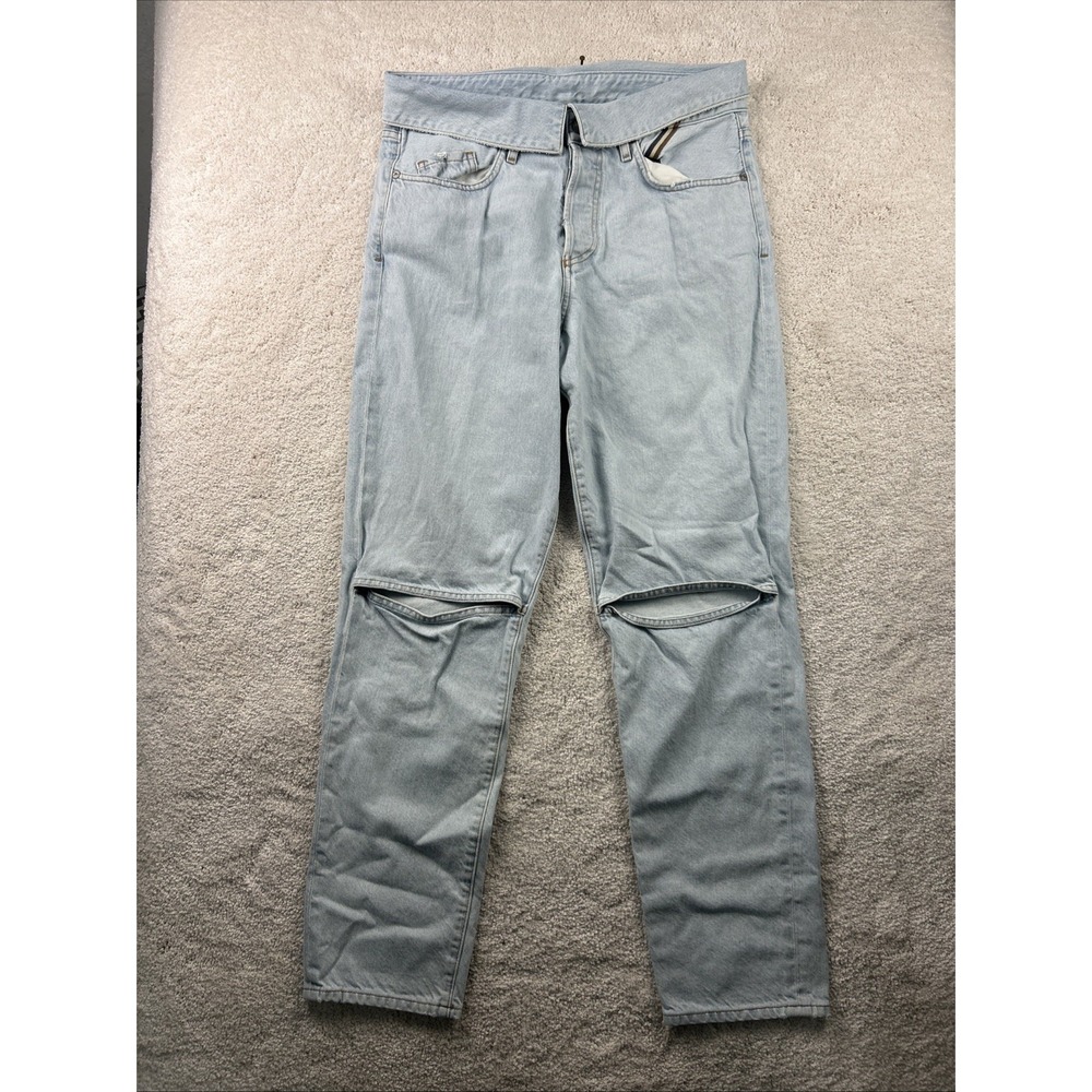 ATELIER Womens High Rise Flip over Waist Straight Leg Open Knee Jeans 31x29‎